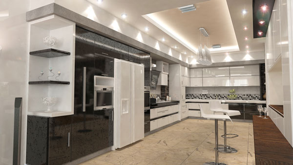 دکوراسیون داخلی آشپزخانه با کابینت های ترکیب تیره و روشن