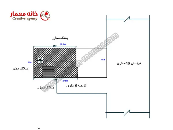 نقشه سه خوابه یک طبقه روی زیر زمین عرض 11 متر با نمای مدرن 5 سایت پلان نقشه خانه یک طبقه سه خوابه روی زیرزمین عرض ۱۱ متر با نمای مدرن تلفیقی