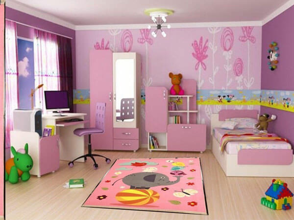دکوراسیون اتاق کودک با تم رنگ یاسی دیزاین اتاق کودک