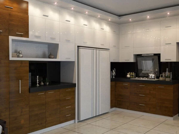 دکور آشپزخانه با طراحی تمام دیوار ست آشپزخانه با پذیرایی