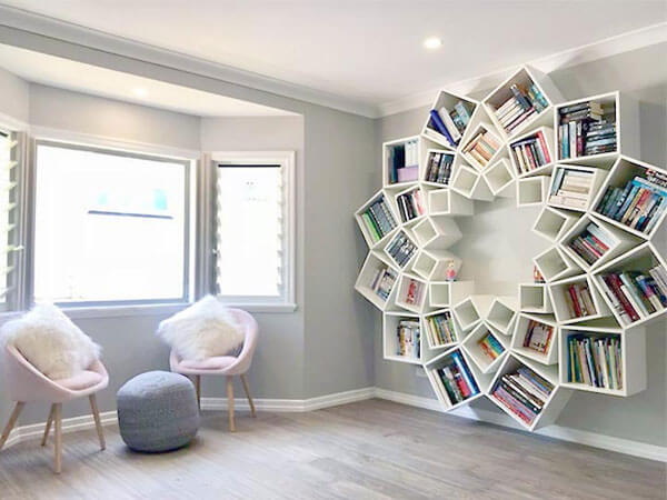 طرح هندسی برای کتابخانه قفسه کتاب با طرح های خلاقانه