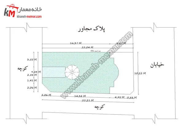 نقشه دوبلکس پنج خواب 160 متری عرض 10.22 با سه طرف نما 6 سایت پلان نقشه دوبلکس پنج خواب 160 متری