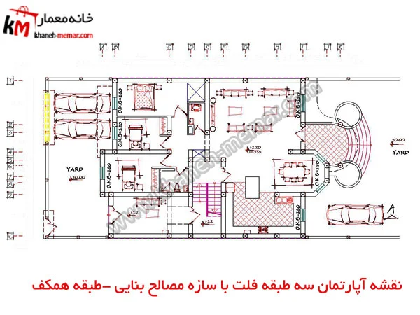 نقشه آپارتمان سه طبقه فلت با سازه مصالح بنایی طبقه اول پروژه 676