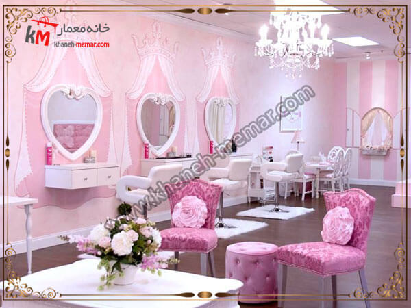 دکوراسیون آرایشگاه زنانه به رنگ صورتی