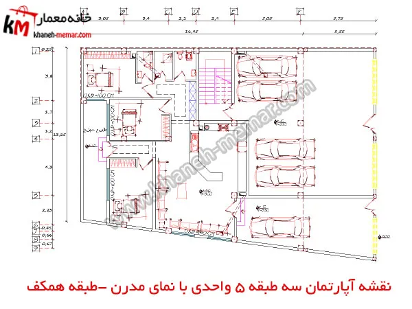 نقشه آپارتمان سه طبقه 5 واحدی با نمای مدرن طبقه همکف پروژه 904