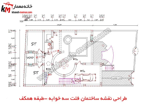 طراحی نقشه ساختمان فلت سه خوابه طبقه همکف پروژه 937