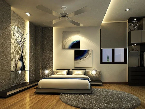 استفاده از فرش با بافت بلند و دایره ایی شکل در اتاق خواب