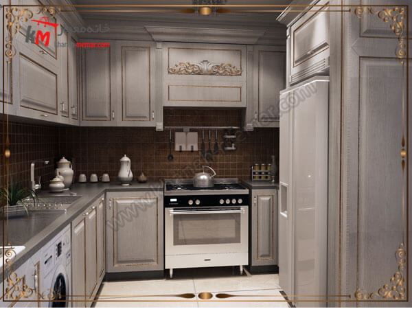 کابینت های سفید و طلایی در طراحی آشپزخانه کلاسیک