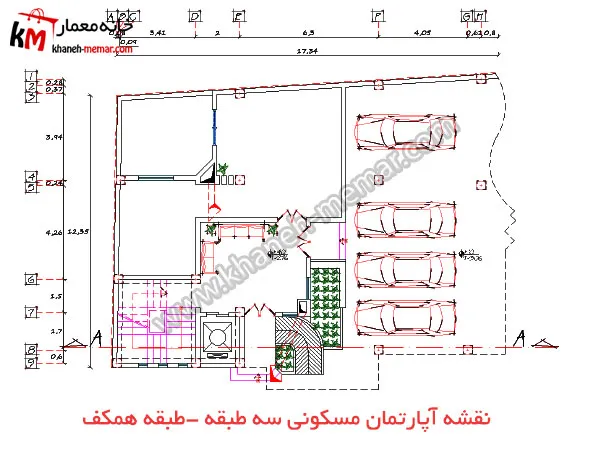 نقشه آپارتمان مسکونی سه طبقه-طبقه همکف پروژه 1082