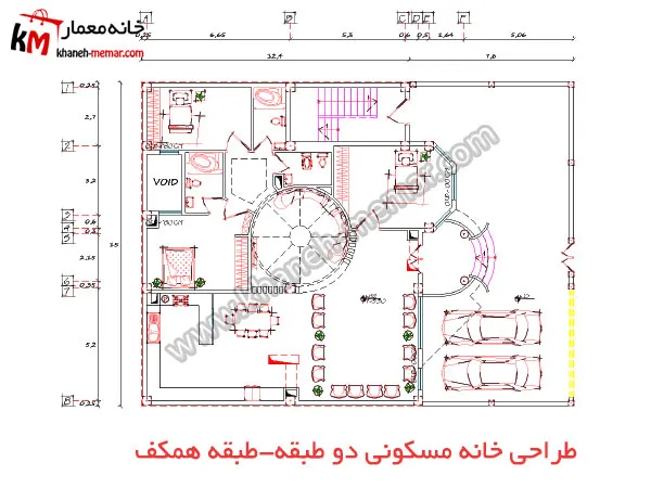 طراحی خانه مسکونی دو طبقه با نمای نئوکلاسیک پروژه 1110