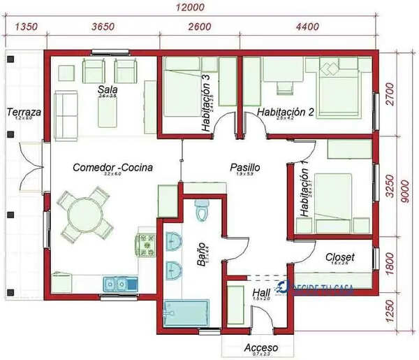 Map of the northern three-bedroom house of 150 meters