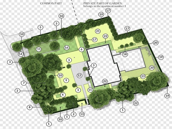 700 meter villa garden map