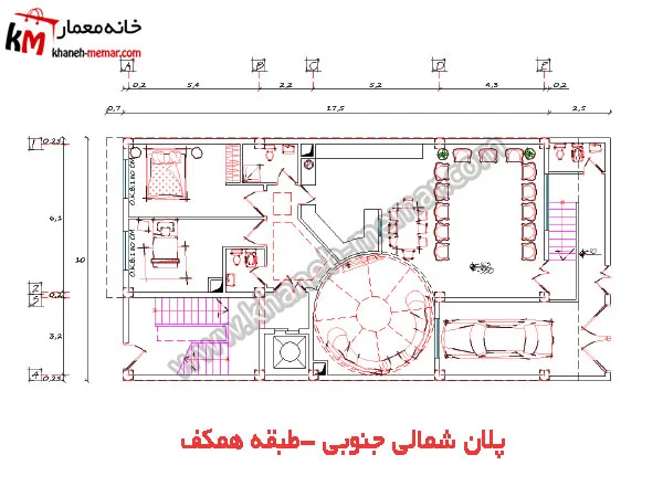 نقشه ساختمان دو طبقه دو نبش عرض 10 متر طبقه همکف ساختمان دو طبقه