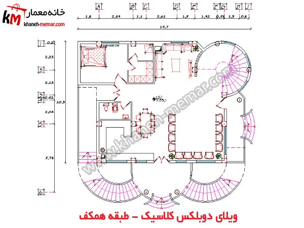 نقشه ساختمان یک خوابه عرض 10.3 طبقه همکف ساختمان دوبلکس