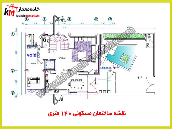 نقشه ساختمان مسکونی 140 متری