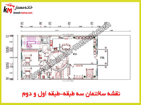 نقشه ساختمان سه طبقه-طبقه اول و دوم